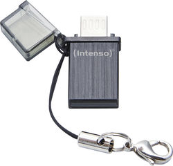 Intenso Mini Mobile Line 16GB USB 2.0 Stick με σύνδεση USB-A & micro USB-B Ασημί