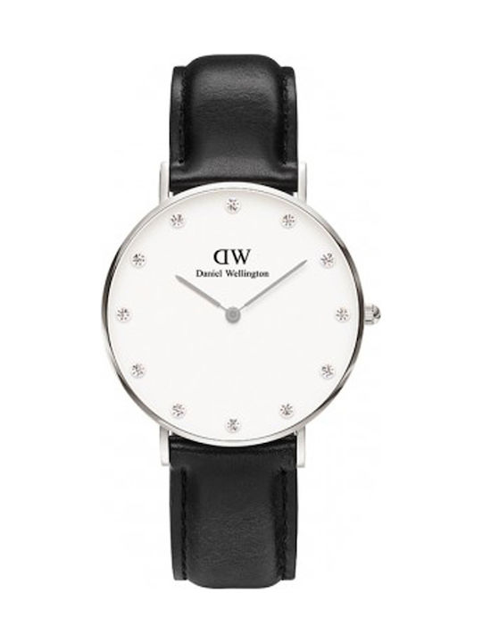 Daniel Wellington Sheffield Γυναικείο Ρολόι 34mm Μπαταρίας με Μαύρο Δερμάτινο Λουράκι