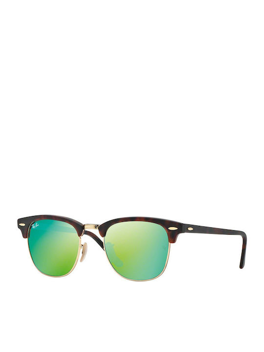 Ray Ban Clubmaster Unisex Sunglasses with Brown Tartaruga Frame and Green Mirror Lens RB3016 1145/19