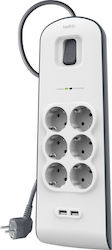 Belkin 6-Outlet Power Strip with USB and Surge Protection 2m White