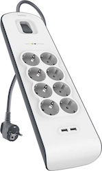 Belkin Steckdosenleiste mit Überspannungsschutz 8 Steckdosen mit Schalter, 2 Steckplätze USB und Kabel 2m Weiß