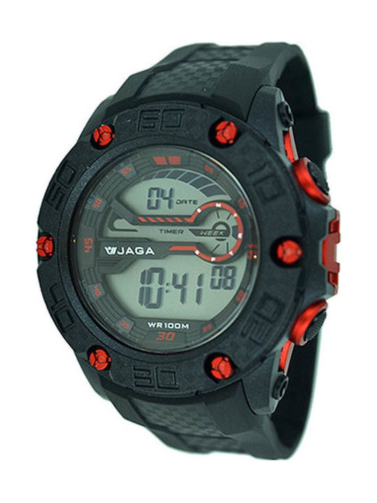 Jaga Digital Watch Chronograph Battery with Black Rubber Strap