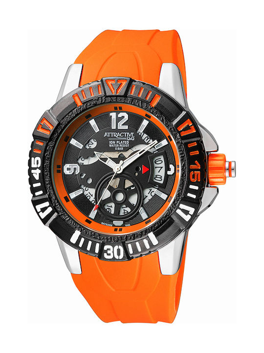 Q&Q Watch Battery with Orange Rubber Strap