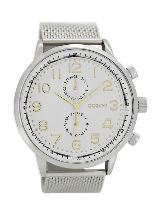 Oozoo Watch with Silver Leather Strap