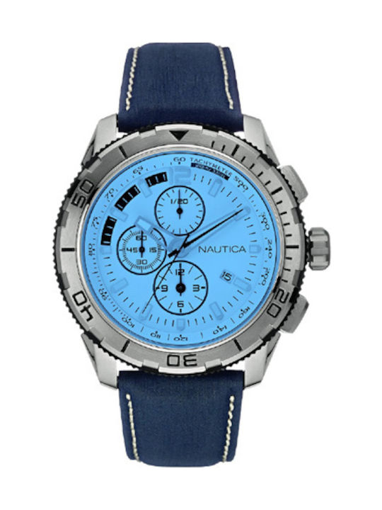 Nautica Uhr Chronograph Batterie mit Blau Lederarmband