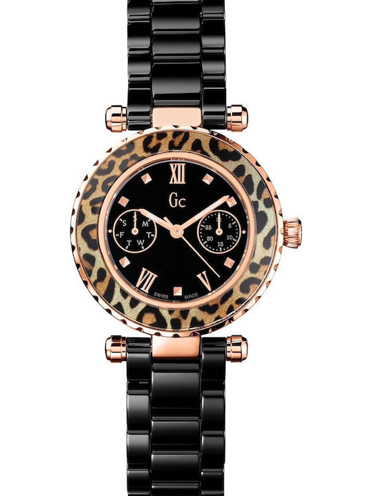 GC Watches Γυναικείο Ρολόι 34mm Χρονογράφος Μπαταρίας με Μαύρο Μεταλλικό Μπρασελέ
