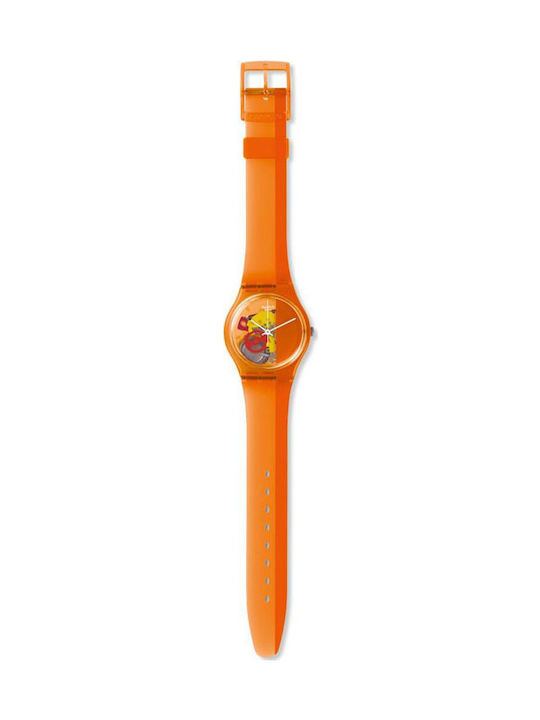 Swatch Uhr mit Orange Kautschukarmband GO116