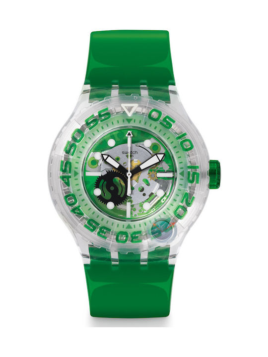 Swatch Uhr mit Grün Lederarmband SUUK104