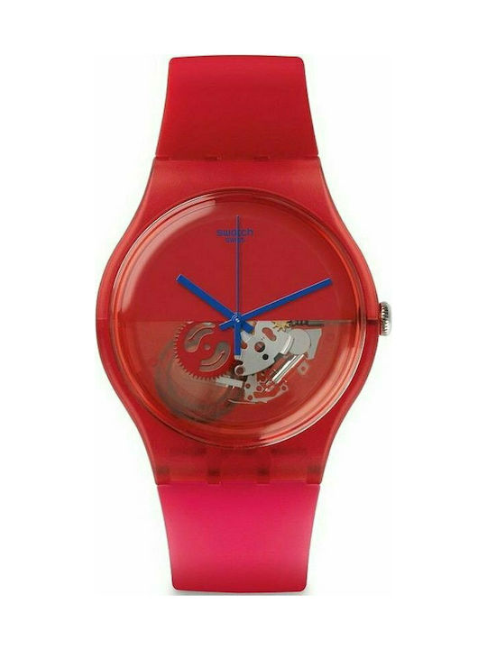 Swatch Watch with Red Rubber Strap SUOR103