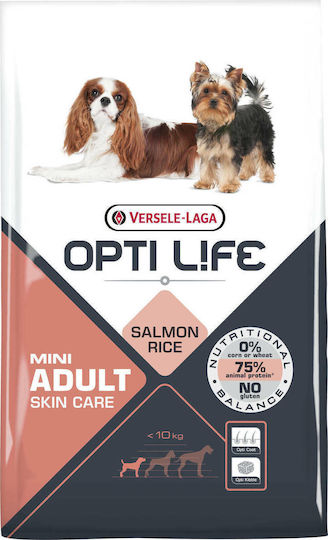 Versele Laga Opti Life Skin Care Adult Mini 7.5kg Ξηρά Τροφή χωρίς Σιτηρά & Γλουτένη για Ενήλικους Σκύλους Μικρόσωμων Φυλών με Ρύζι και Σολομό
