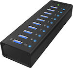 RaidSonic Icy Box IB-AC6110 USB 3.0 Hub 10 Θυρών με σύνδεση USB-A & Θύρα Φόρτισης και Εξωτερική Παροχή Ρεύματος