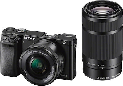 Sony α6000 Безогледален Фотоапарат Комплект (E PZ 16-50mm F3.5-5.6 OSS + E 55-210mm F4.5-6.3 OSS) Черна