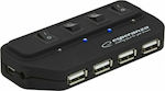 Esperanza EA127 USB 2.0 Hub 4 Θυρών με σύνδεση USB-A και Εξωτερική Παροχή Ρεύματος