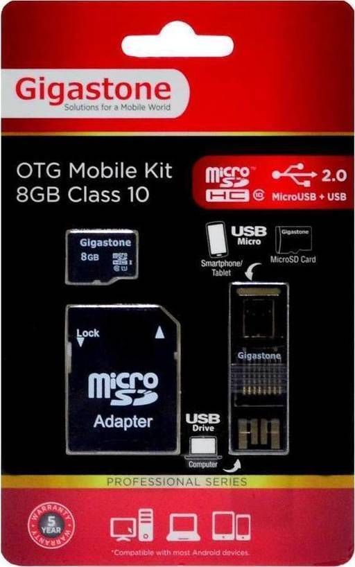Gigastone microSDHC 8GB Class 10 with Adapter & OTG - Skroutz.gr