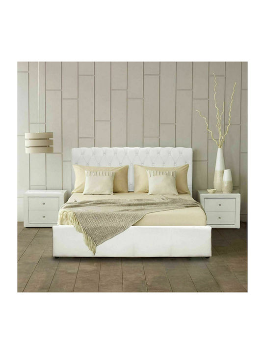 Mone Κρεβάτι Διπλό Επενδυμένο με Δερματίνη Λευκό με Αποθηκευτικό Χώρο & Τάβλες 150x200cm