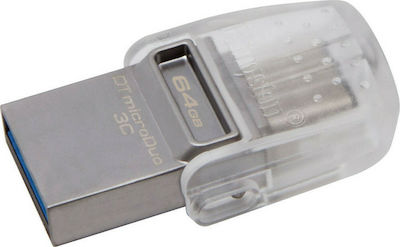 Kingston DataTraveler microDuo 3C 64GB USB 3.1 Stick mit Verbindung USB-A & USB-C Silber