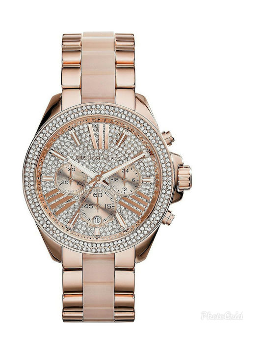 Michael Kors Wren Watch Chronograph with Pink Gold Metal Bracelet