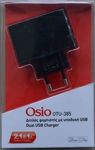 Osio Ladegerät ohne Kabel mit 2 USB-A Anschlüsse Schwarzs (OTU-385B)