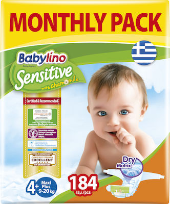 Babylino Scutece cu bandă adezivă Chamomile Sensitive Nr. 4 pentru 9-20 kgkg 184buc