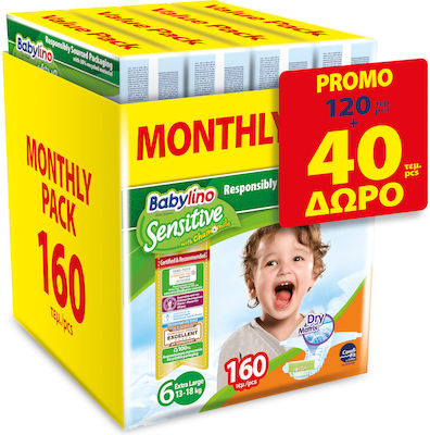 Babylino Sensitiv Chamomile Scutece cu bandă adezivă Nr. 6 pentru 13-18 kgkg 160buc