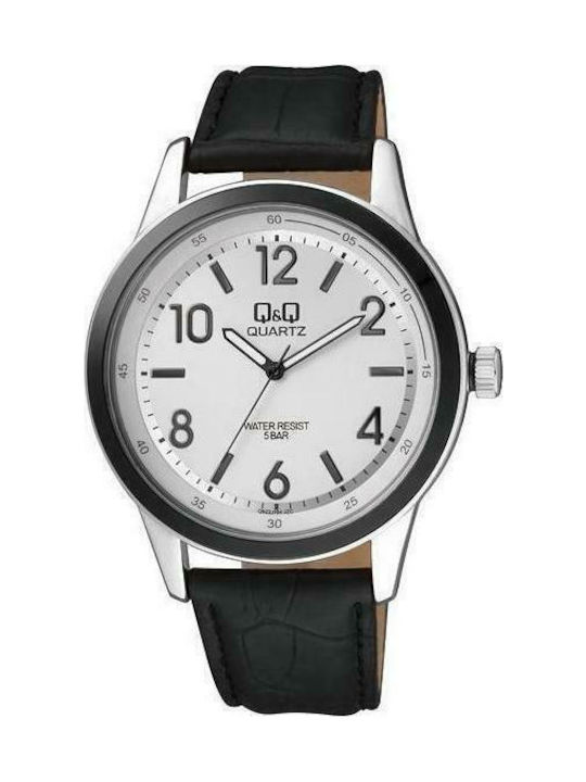 Q&Q Watch Battery with Black Leather Strap Q922J324Y