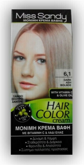Miss Sandy Hair Color Cream Permanent Dye 6/1 Dark Blonde Sandy 60ml