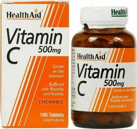 Health Aid Vitamin C Rosehip & Acerola 500mg 100tabs Βιταμίνη για Ενίσχυση του Ανοσοποιητικού, τo Δέρμα & Αντιοξειδωτική δράση 500mg Πορτοκάλι 100 μασώμενες ταμπλέτες