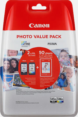 Canon PG-545XL/CL-546XL Photo Value Pack με 2 Μελάνια Εκτυπωτή InkJet Μαύρο / Πολλαπλό (Color) (8286B006)