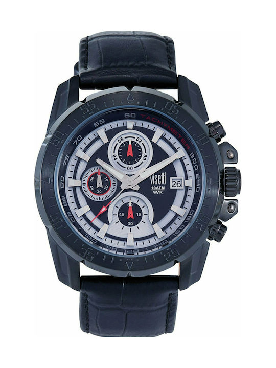 Visetti Watch Chronograph Battery with Black Leather Strap LZ-510BB