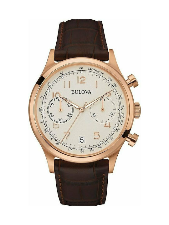 Bulova Vintage Watch Chronograph Battery with Brown Leather Strap