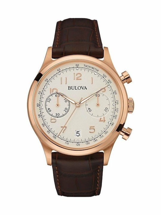 Bulova Vintage Men's Watch 43mm Chronograph Battery with Brown Leather Strap