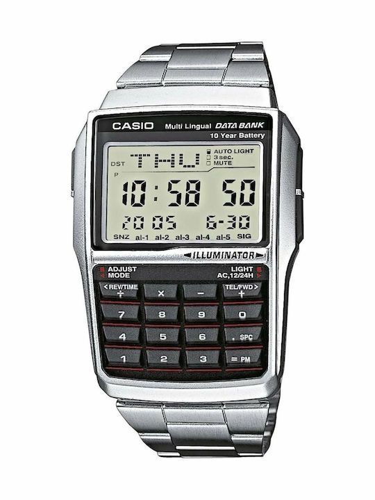 Casio Ψηφιακό Ανδρικό Ρολόι 37mm Μπαταρίας με Ασημί Μεταλλικό Μπρασελέ