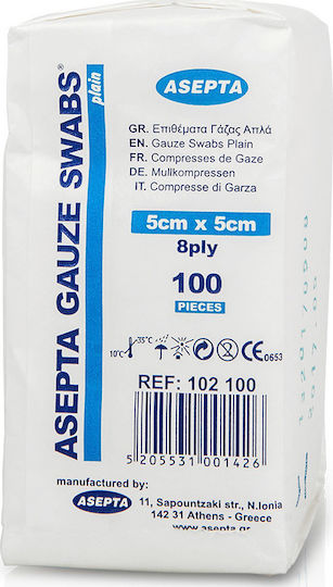 Asepta Non-Sterile Gauze Pads 5x5cm 8ply 100pcs