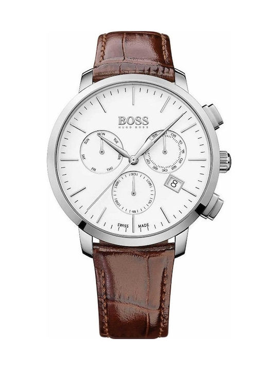 Hugo Boss Watch Chronograph Battery with Brown Leather Strap