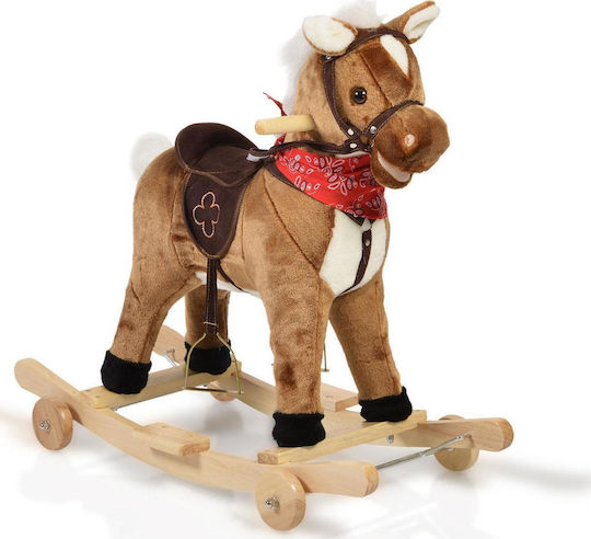 Moni Chipper Fabric Rocking Toy Horse for 24+ months with Sounds, Music & Wheels with Max Load Capacity 50kg Brown