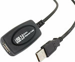 Powertech USB 2.0 Cable USB-A male - USB-A female Μαύρο 10m (CAB-U041)
