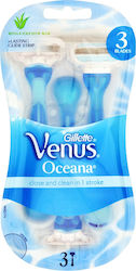 Venus Oceana Disposable Razors for Body Single Use with 3 Blades & Lubricious Strip 3pcs