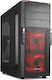 Sharkoon T3-W Midi Tower Computer Case with Window Panel Red