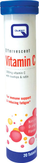 Quest Vitamin C 1000mg with Rosehips & Rutin Βιταμίνη για Ενίσχυση του Ανοσοποιητικού, τo Δέρμα & Αντιοξειδωτική δράση 1000mg Πορτοκάλι 20 x 1 αναβράζοντα δισκία