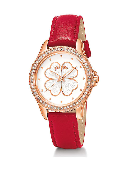 Folli Follie Heart4heart Watch with Leather Strap Red