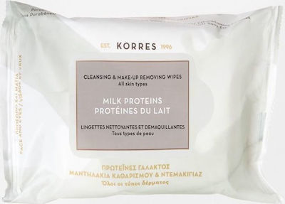 Korres Μαντηλάκια Ντεμακιγιάζ Milk Proteins για Λιπαρές Επιδερμίδες 25τμχ