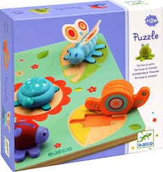 Holz Kinder Steckpuzzle Η Χελώνα & οι Φίλοι της für 1+ Jahre 4pcs Djeco