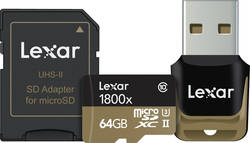 Lexar Professional 1800x microSDXC 64GB Class 10 U3 UHS-II with USB Reader