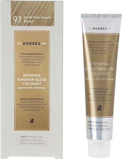 Korres Abyssinia Superior Gloss Colorant Vopsea de Păr fără amoniac 9.1 Blond foarte deschis Sandre 50ml
