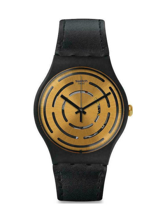 Swatch Seeing Circles Uhr mit Schwarz Lederarmband