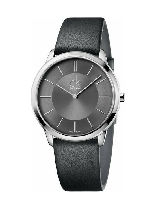 Calvin Klein Minimal Battery Watch with Leather Strap Black