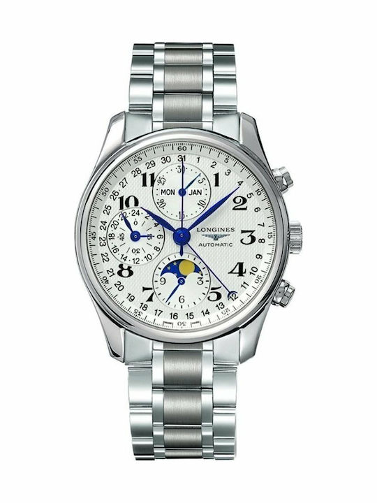 Longines Master Collection Ceas Barbati Cronograf Automat Cu Brățară Din Metal Argintie