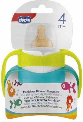 Chicco Plastic Baby Food Accessory Handles for Bottle Natural Method Yellow & Light Blue for 4+ months 2pcs Multicolour