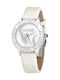 Just Cavalli Luminal Crystals Watch with White Leather Strap