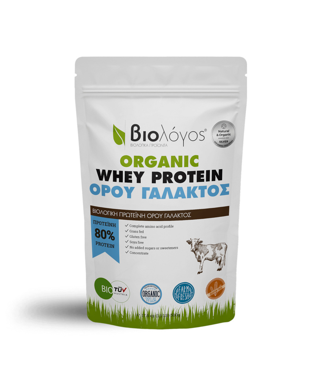 Βιολόγος Organic Whey Protein 80% Βιολογική Πρωτεΐνη Ορού Γάλακτος Χωρίς Γλουτένη 500gr